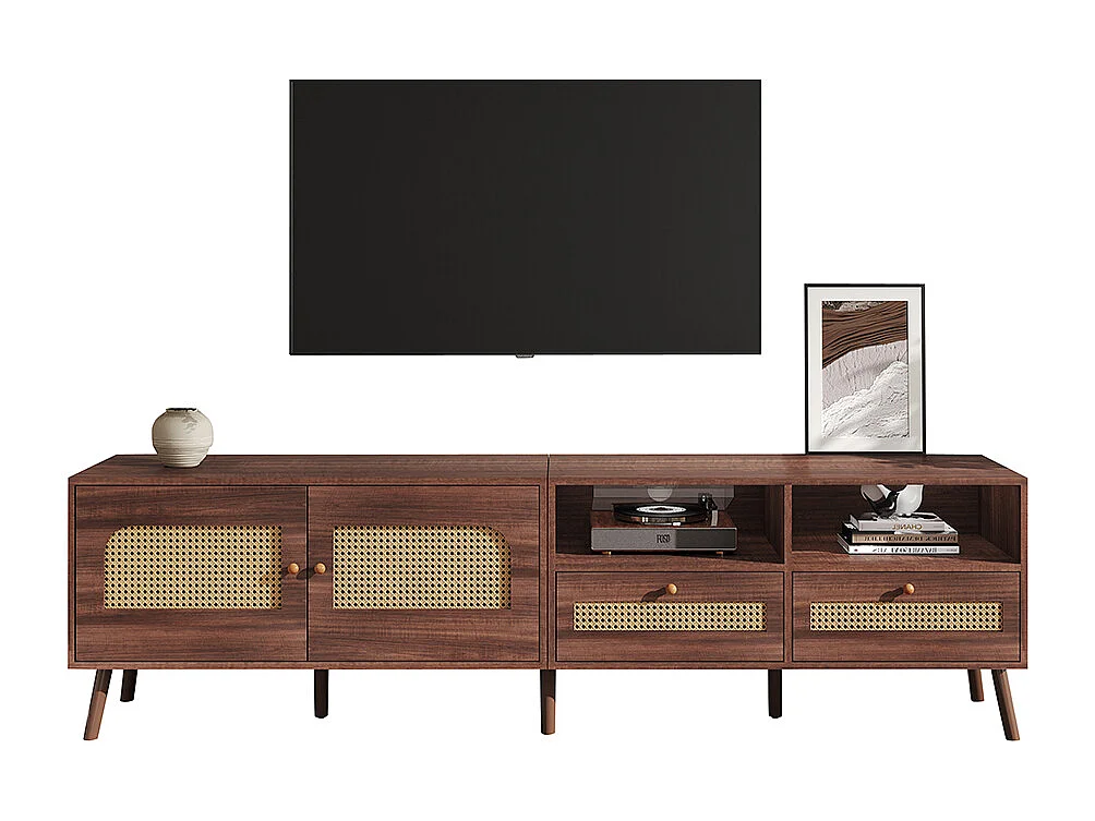 TV-meubel 200x37x49 cm bruin rotan 80 inch 2 deuren 2 lades 8 poten