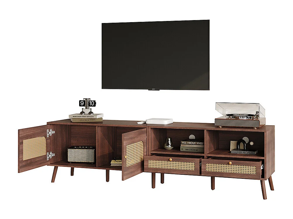TV-meubel 200x37x49 cm bruin rotan 80 inch 2 deuren 2 lades 8 poten
