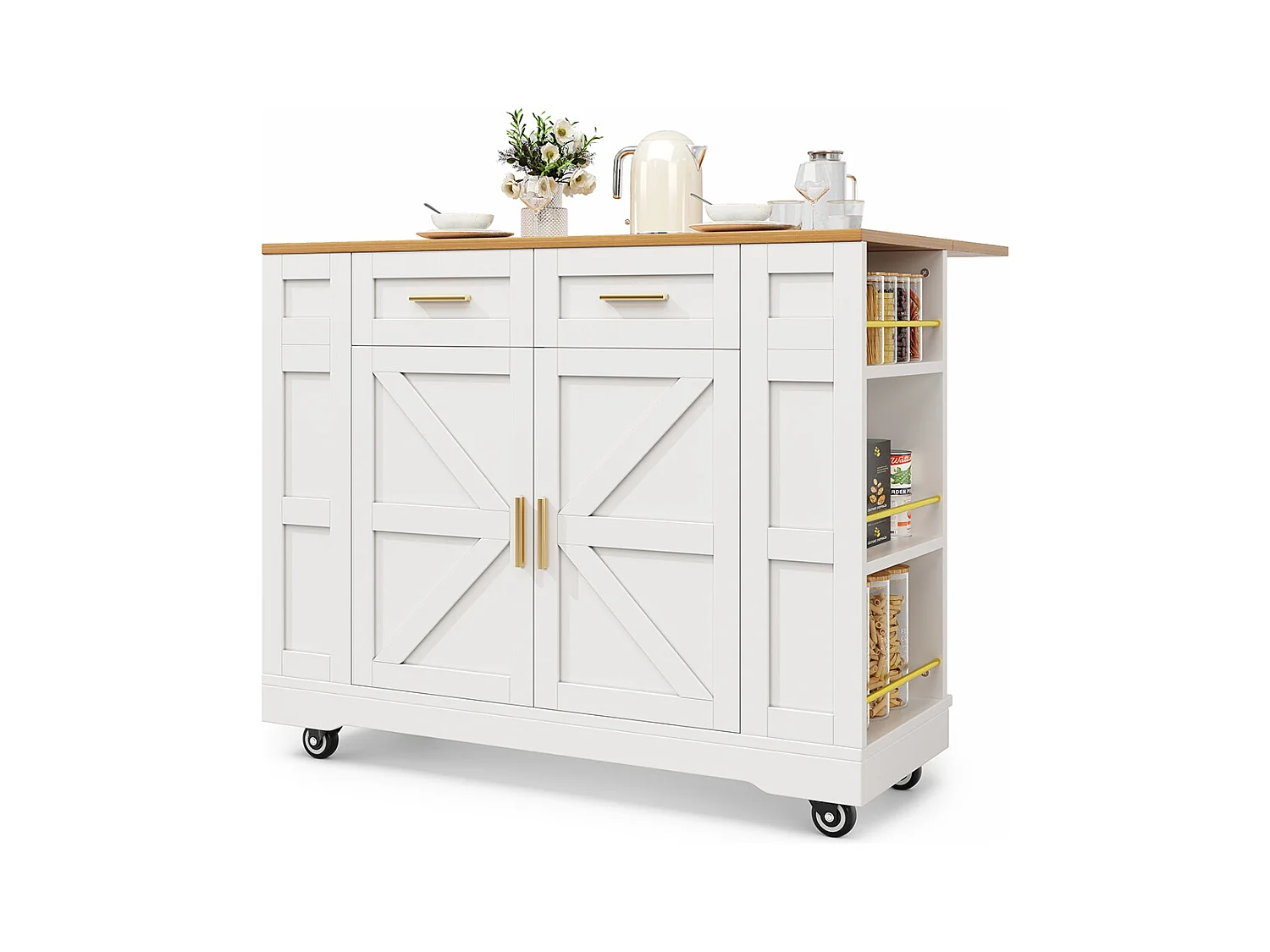 Buffet de cuisine moderne desserte veinures bois table à manger multifonctionnelle espace rangement desserte armoires extensibles blanc