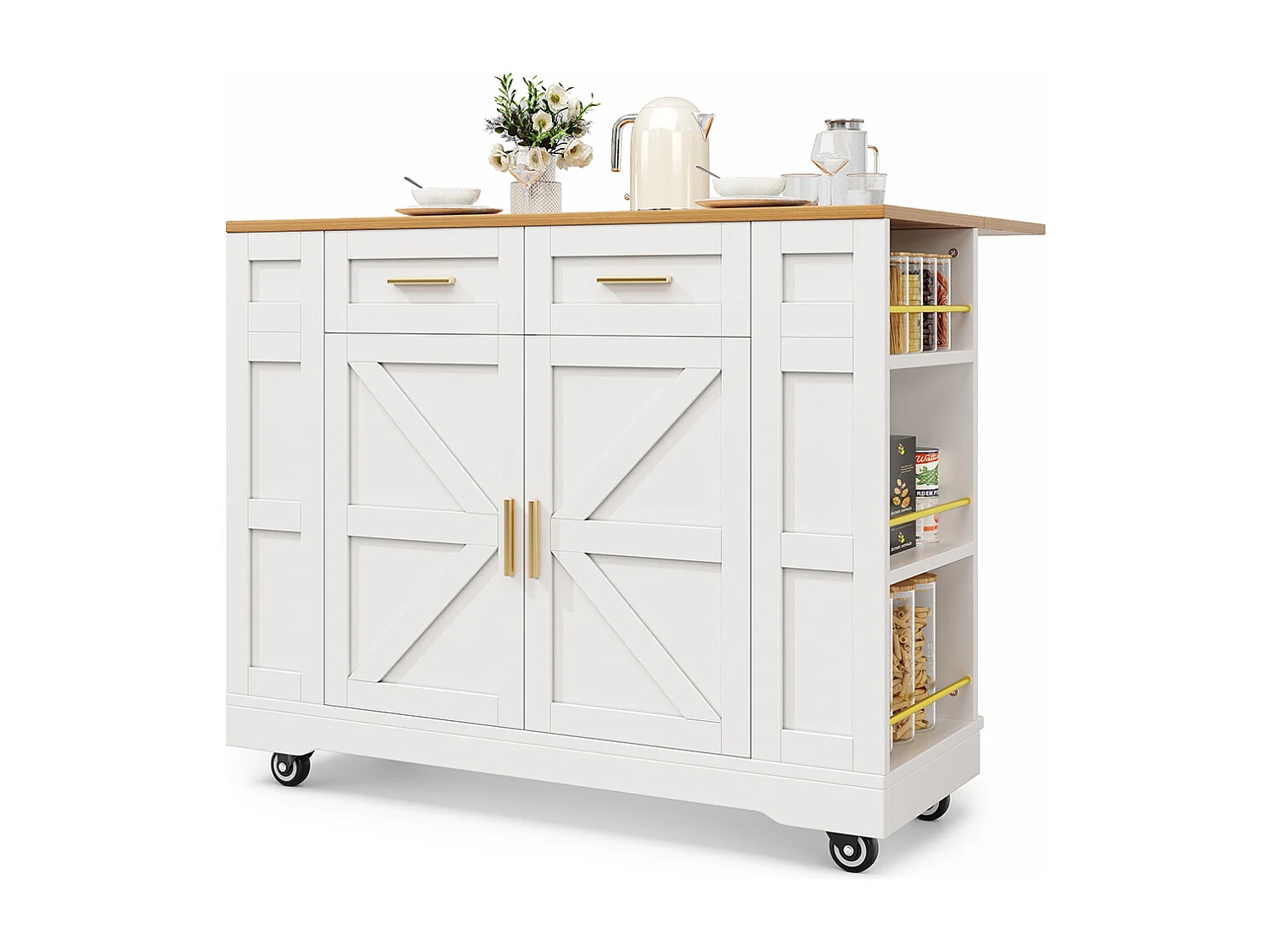 Buffet de cuisine moderne desserte veinures bois table à manger multifonctionnelle espace rangement desserte armoires extensibles blanc