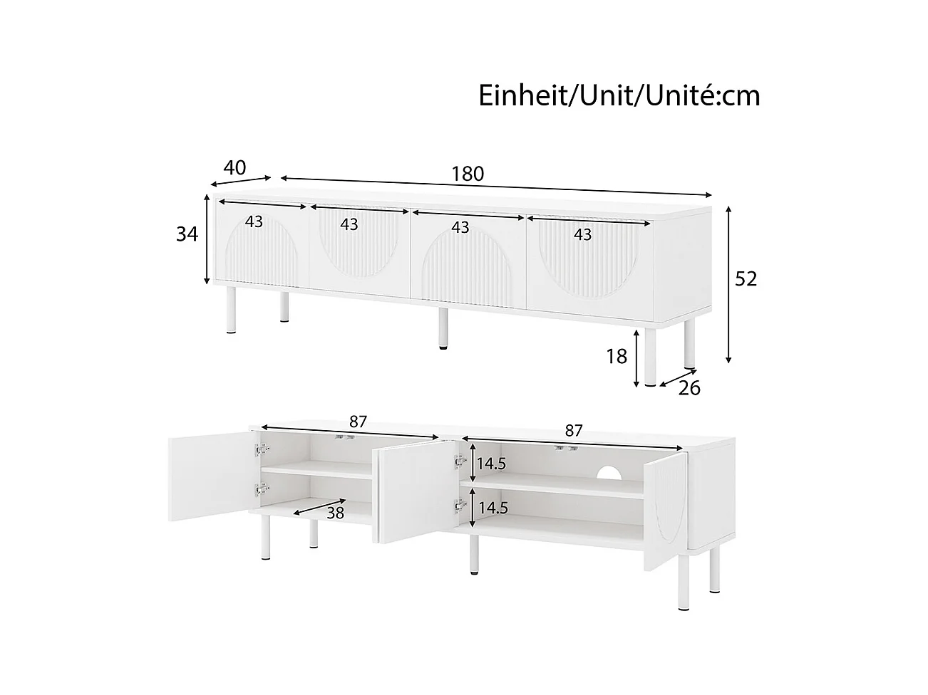Meuble TV bas espace rangement surface mate gestion câbles design minimaliste salon chambre couloir