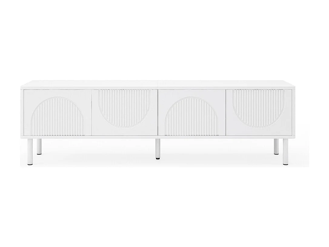 Meuble TV bas espace rangement surface mate gestion câbles design minimaliste salon chambre couloir