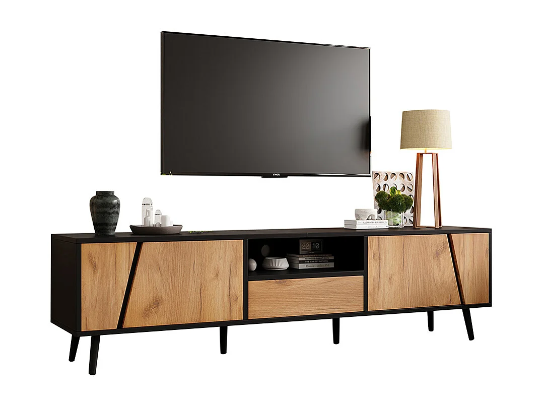 TV-meubel 180x40x46 cm 2 ladeskasten 6 poten massief hout minimalistisch 75 inch