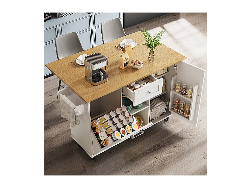 Buffet de cuisine moderne poubelles table à manger multifonctionnelle espace rangement chariot service étagères snacks armoires extensibles blanc