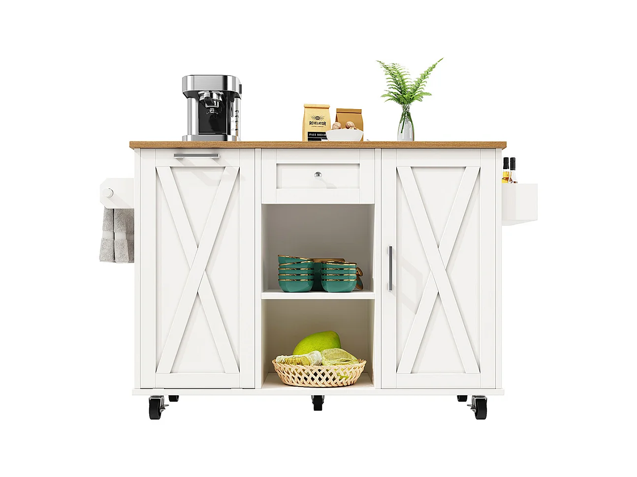 Buffet de cuisine moderne poubelles table à manger multifonctionnelle espace rangement chariot service étagères snacks armoires extensibles blanc