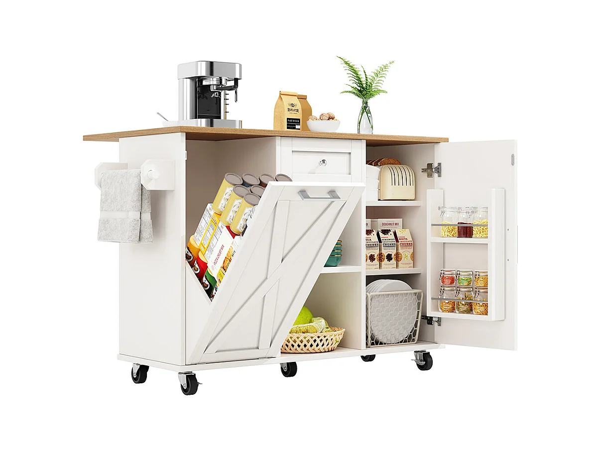 Buffet de cuisine moderne poubelles table à manger multifonctionnelle espace rangement chariot service étagères snacks armoires extensibles blanc