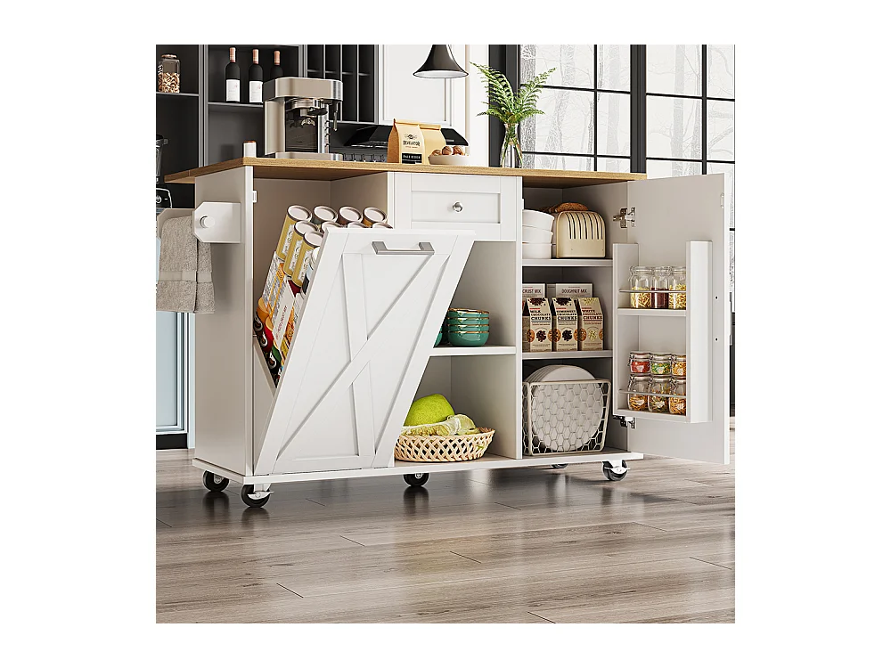 Buffet de cuisine moderne poubelles table à manger multifonctionnelle espace rangement chariot service étagères snacks armoires extensibles blanc