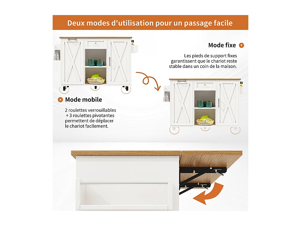 Buffet de cuisine moderne poubelles table à manger multifonctionnelle espace rangement chariot service étagères snacks armoires extensibles blanc