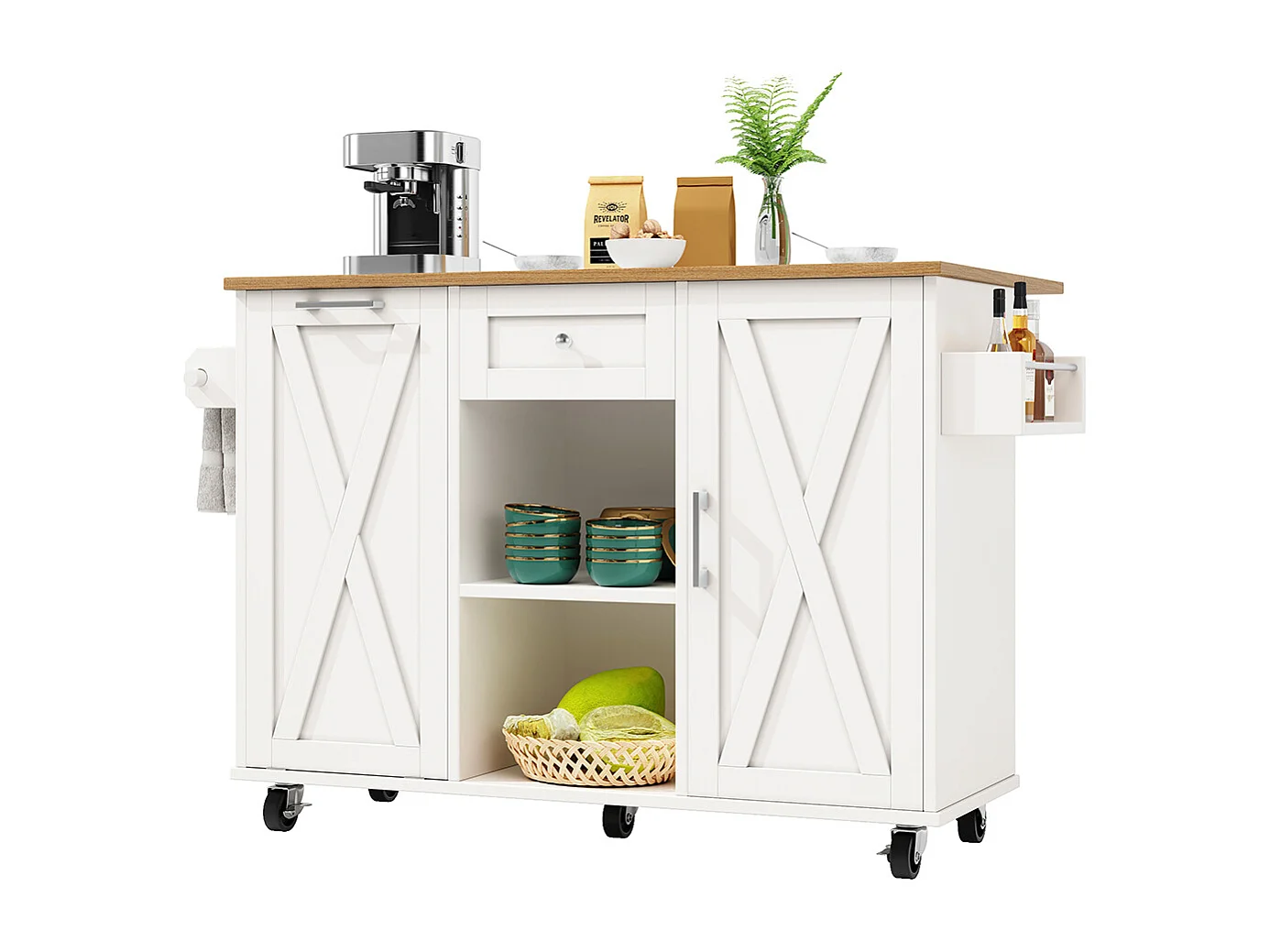 Buffet de cuisine moderne poubelles table à manger multifonctionnelle espace rangement chariot service étagères snacks armoires extensibles blanc