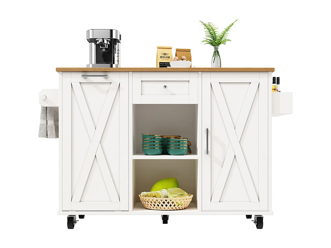 Buffet de cuisine moderne poubelles table à manger multifonctionnelle espace rangement chariot service étagères snacks armoires extensibles blanc