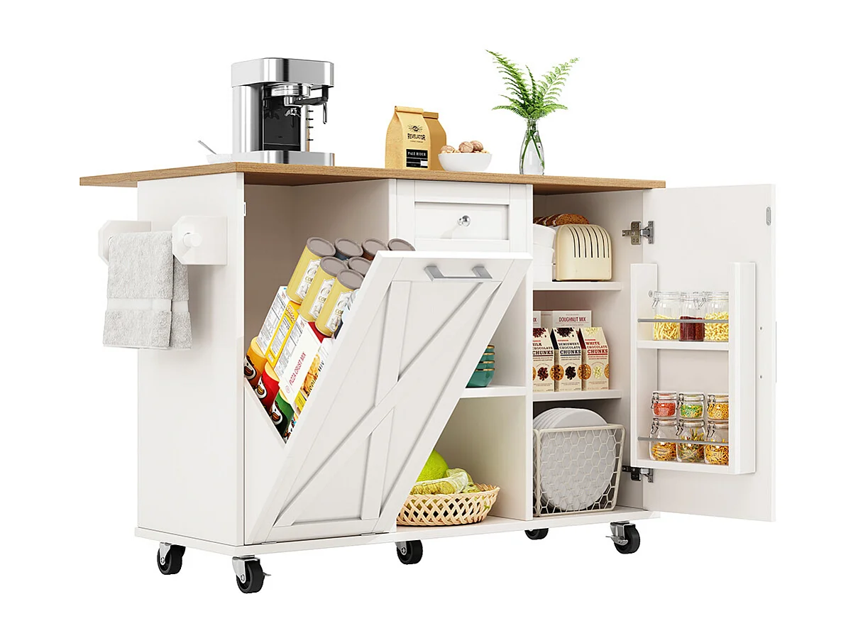 Buffet de cuisine moderne poubelles table à manger multifonctionnelle espace rangement chariot service étagères snacks armoires extensibles blanc