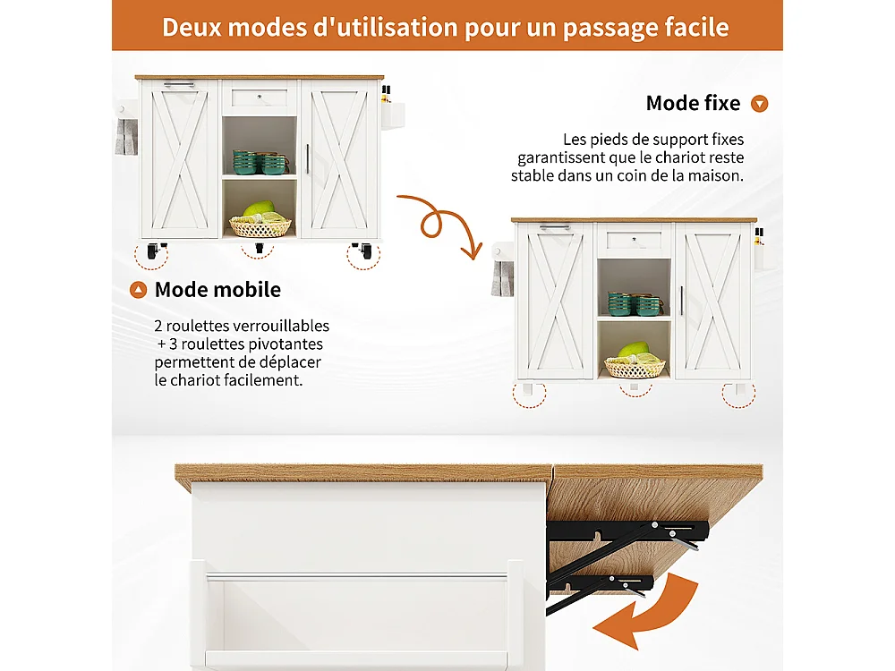 Buffet de cuisine moderne poubelles table à manger multifonctionnelle espace rangement chariot service étagères snacks armoires extensibles blanc