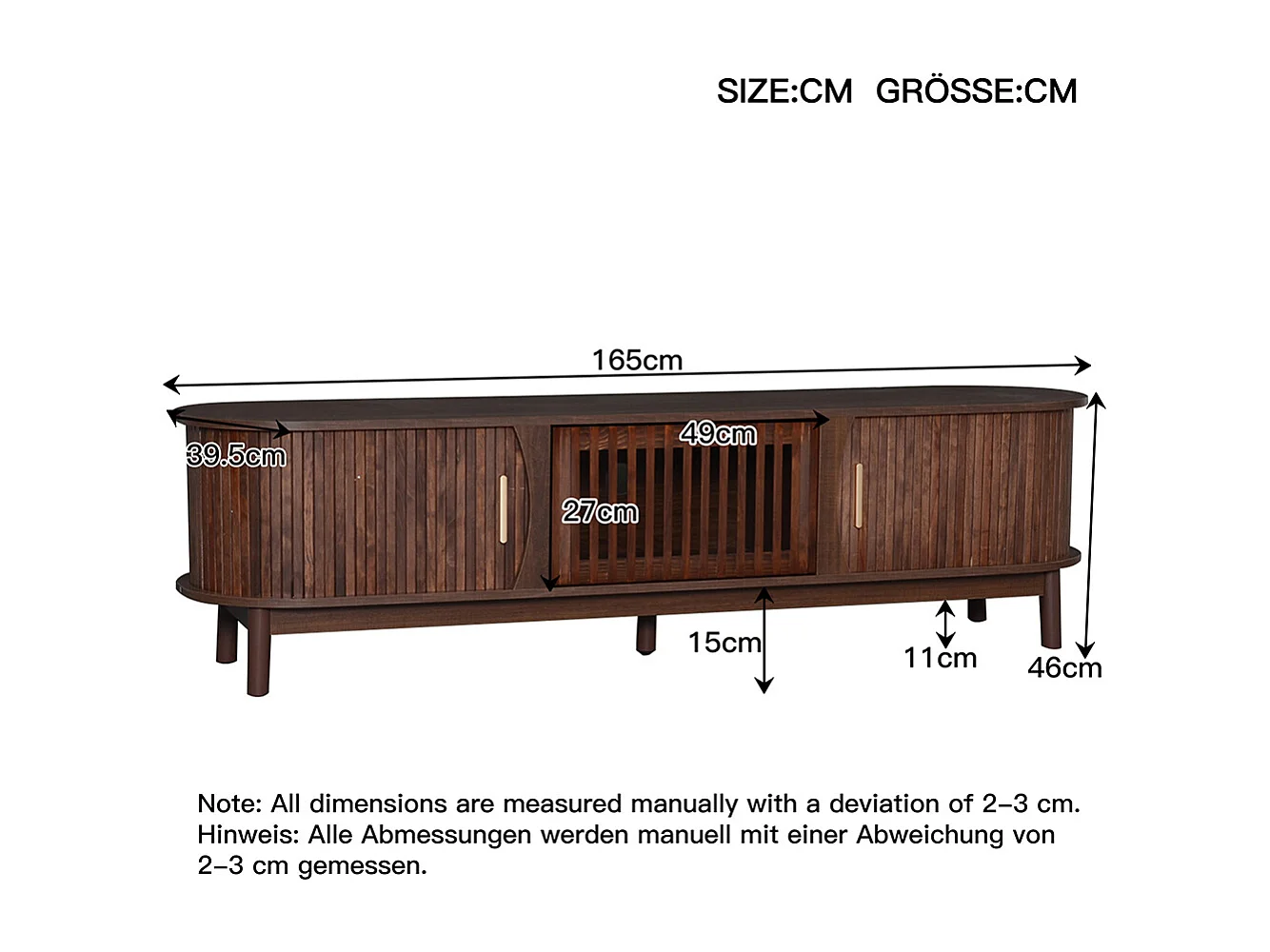 TV-meubel 165x39x46 cm bruin schuifdeur geschikt voor 65 inch