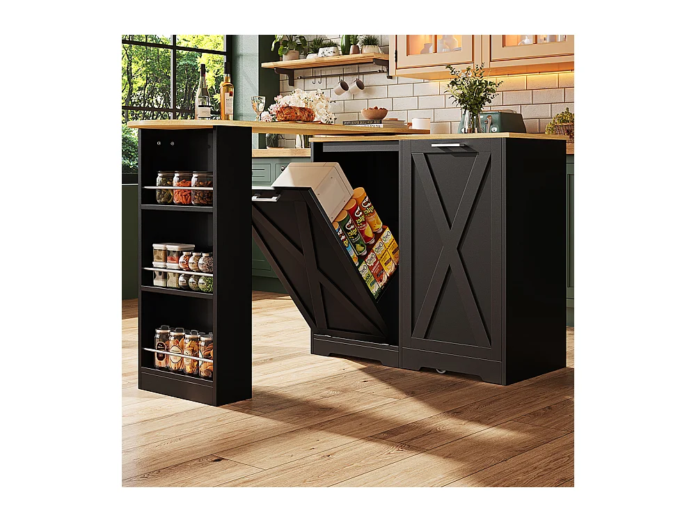 Buffet de cuisine comptoir pivotant 360° multifonctionnel étagères latérales porte rabattable noir