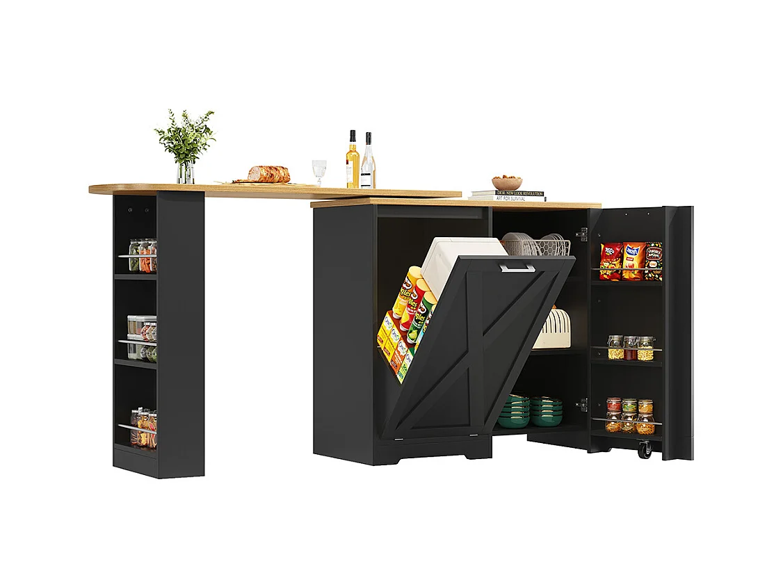 Buffet de cuisine comptoir pivotant 360° multifonctionnel étagères latérales porte rabattable noir