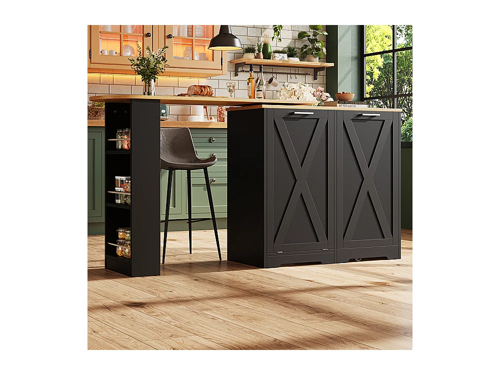 Buffet de cuisine comptoir pivotant 360° multifonctionnel étagères latérales porte rabattable noir