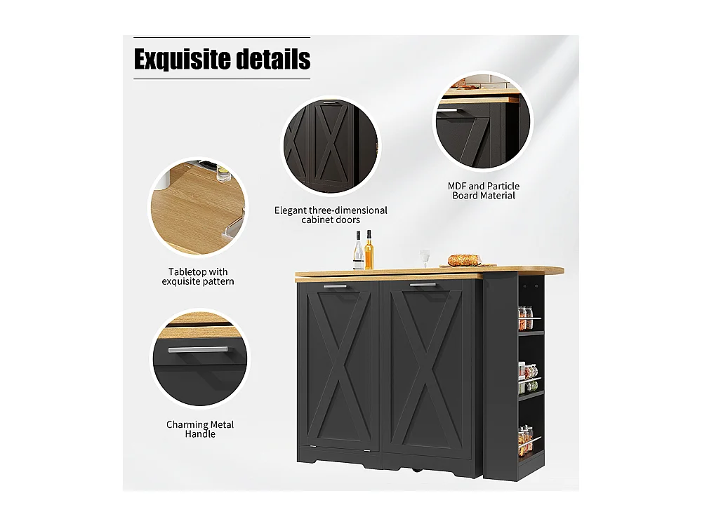 Buffet de cuisine comptoir pivotant 360° multifonctionnel étagères latérales porte rabattable noir