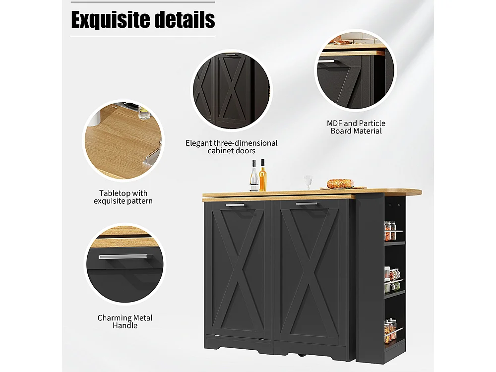 Buffet de cuisine comptoir pivotant 360° multifonctionnel étagères latérales porte rabattable noir