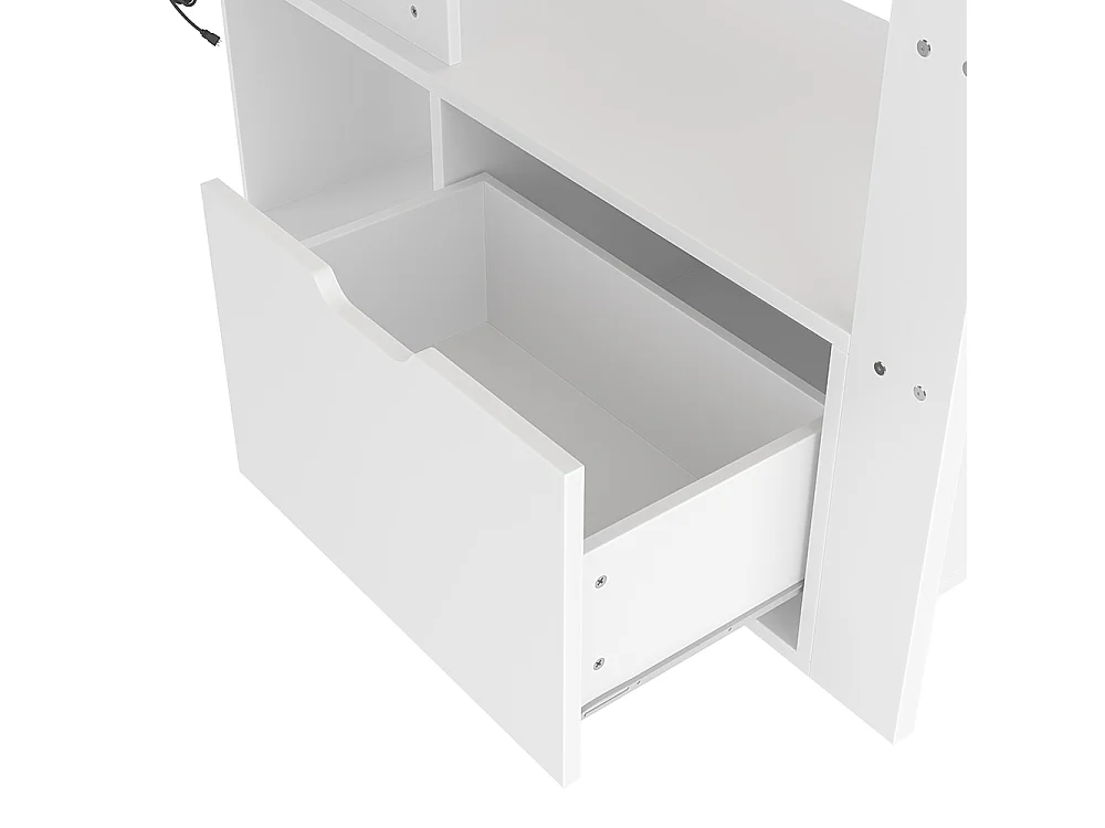 Lit mezzanine gaming 90x200 cm avec bureau lampes LED tiroir étagères sans matelas blanc