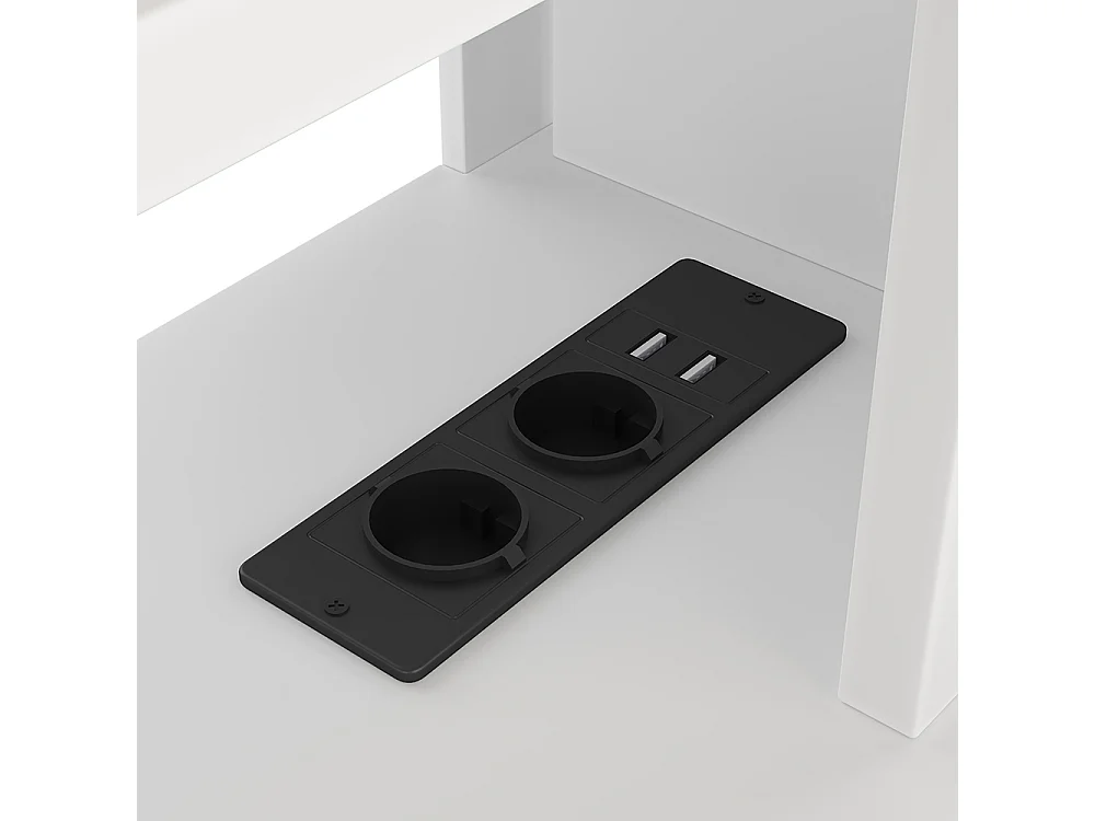 Lit mezzanine gaming 90x200 cm avec bureau lampes LED tiroir étagères sans matelas blanc