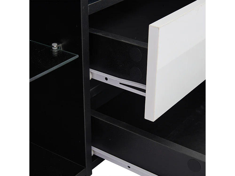 Meuble TV 180x40x45 cm noir blanc LED brillant 2 armoires 2 tiroirs 75 pouces