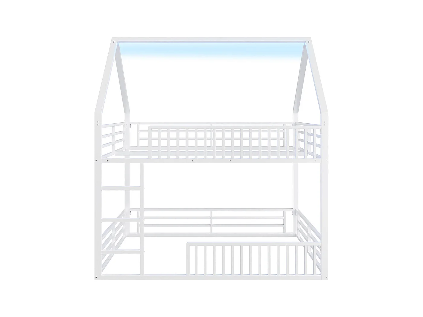 Lit mezzanine maison 140x200 barrière éclairage LED blanc