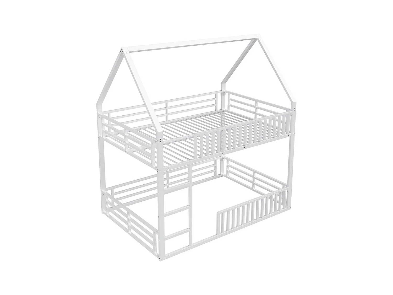 Lit mezzanine maison 140x200 barrière éclairage LED blanc