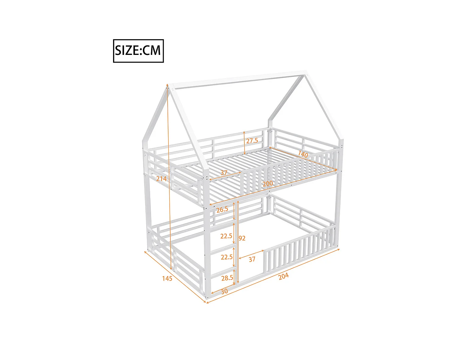 Lit mezzanine maison 140x200 barrière éclairage LED blanc