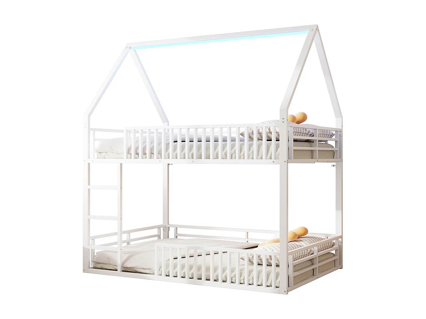 Lit mezzanine maison 140x200 barrière éclairage LED blanc