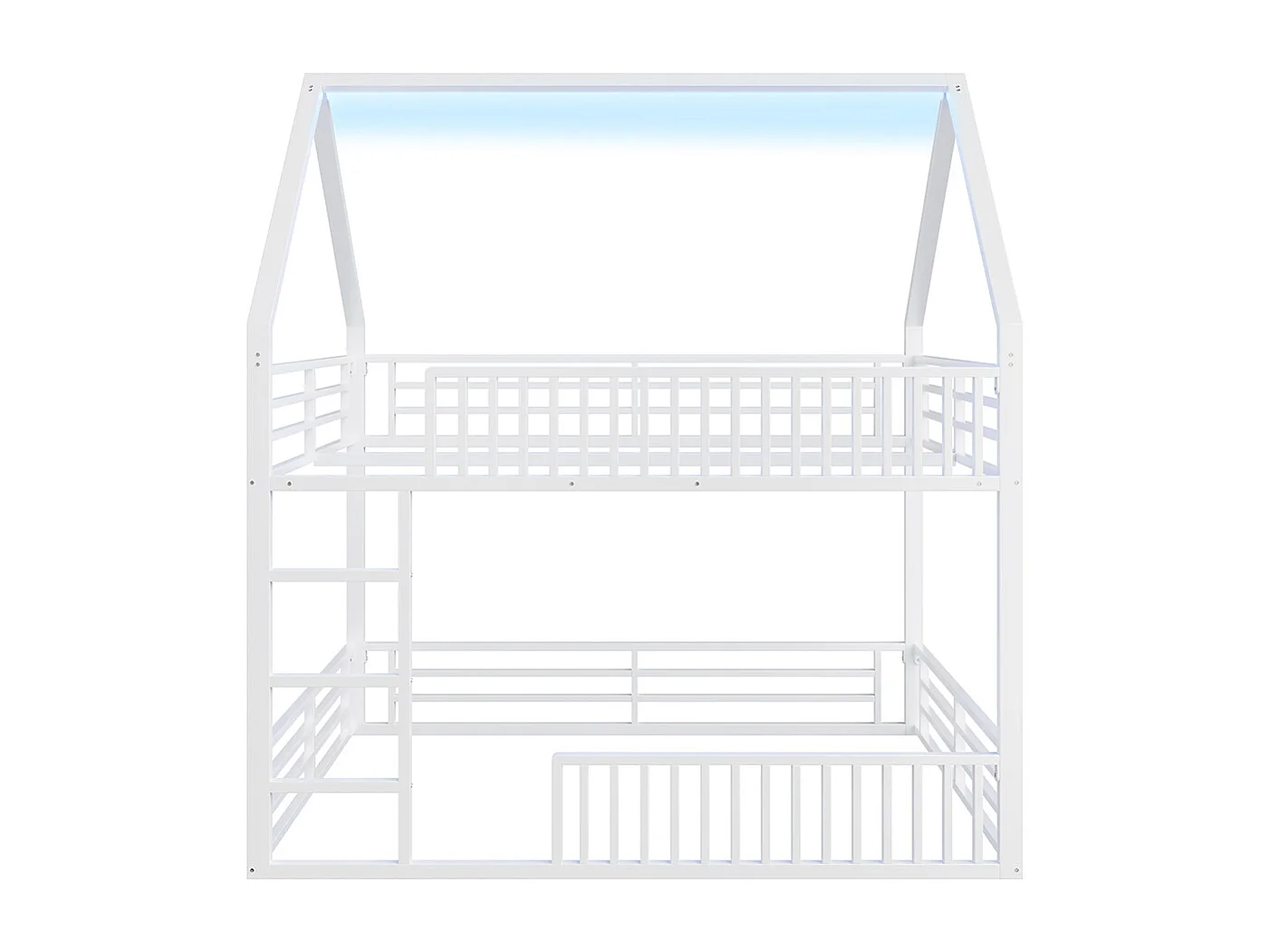 Lit mezzanine maison 140x200 barrière éclairage LED blanc