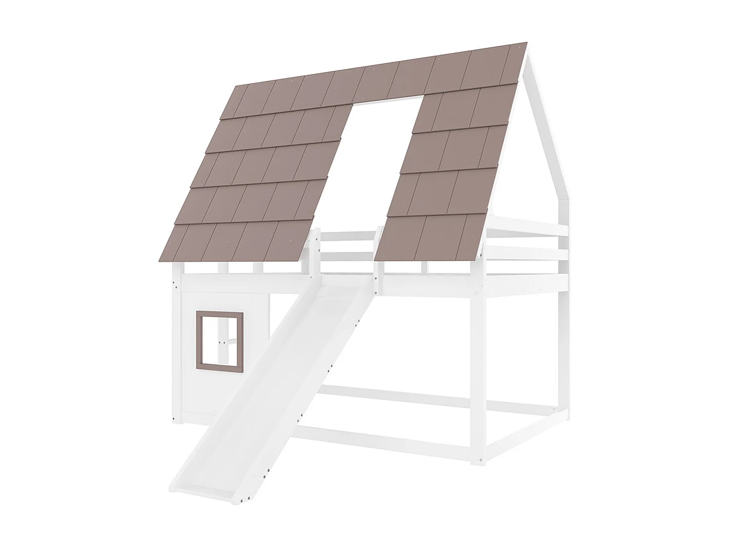 Lit superposé bois mezzanine 140x200 toit échelle toboggan blanc marron