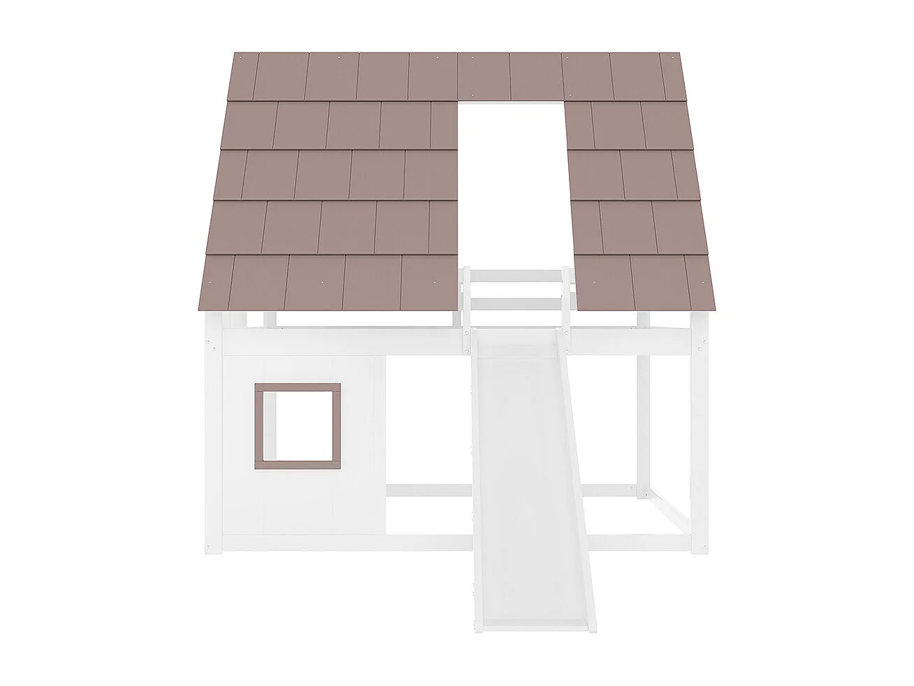 Lit superposé bois mezzanine 140x200 toit échelle toboggan blanc marron