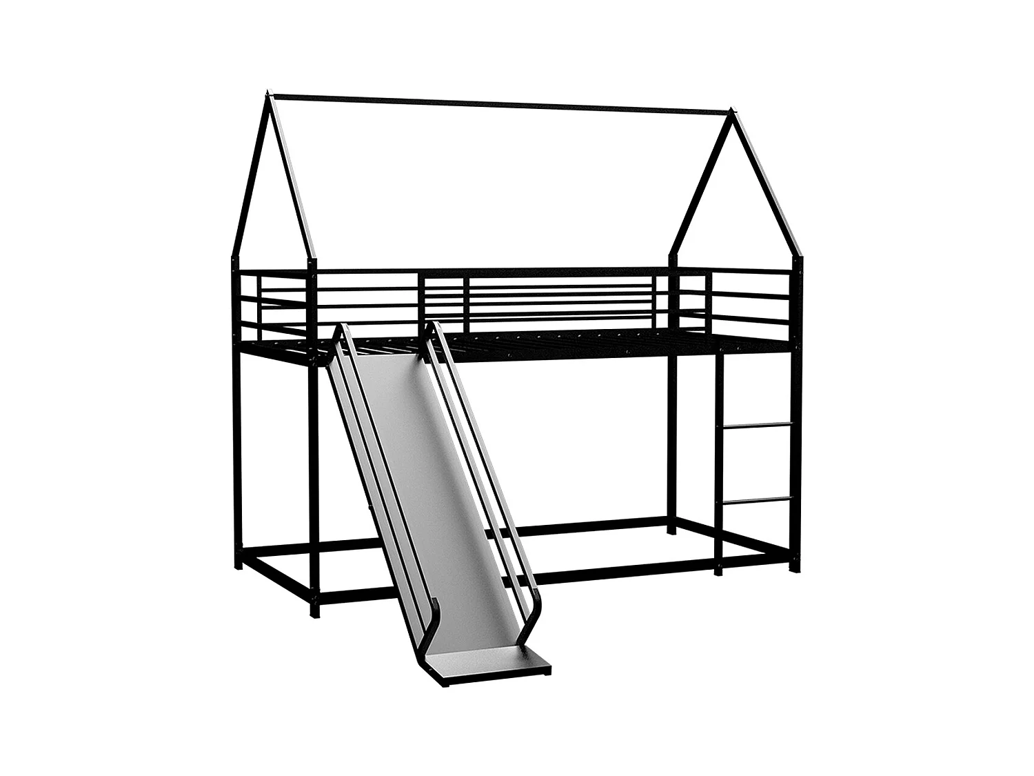 Lit mezzanine 90x190 Twin sur Twin toboggan chambre enfants cadre maison échelle montage facile noir