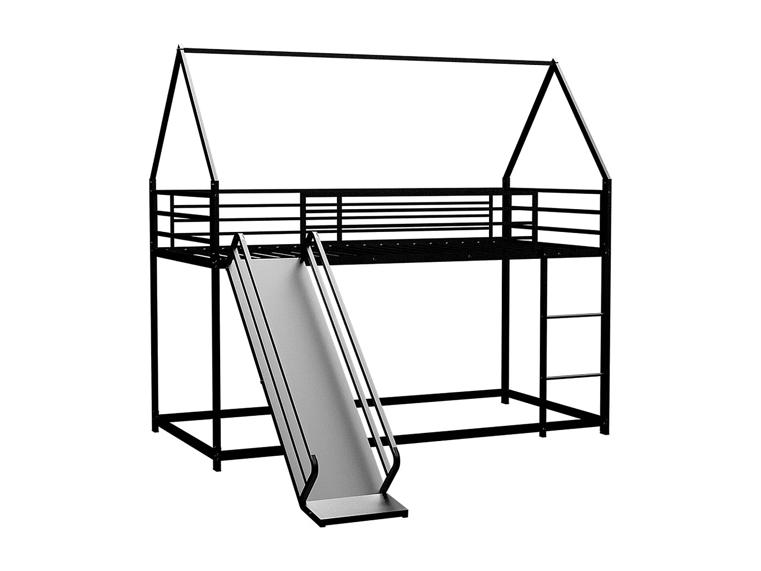 Lit mezzanine 90x190 Twin sur Twin toboggan chambre enfants cadre maison échelle montage facile noir