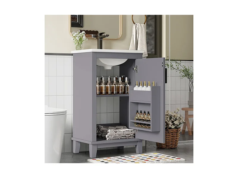 Meuble salle de bain lavabo vasque laque etageres porte etageres reglables vasque ceramique integre petites pieces gris