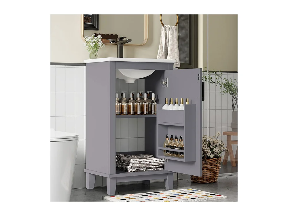 Meuble salle de bain lavabo vasque laque etageres porte etageres reglables vasque ceramique integre petites pieces gris