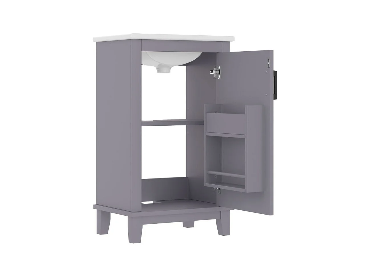 Meuble salle de bain lavabo vasque laque etageres porte etageres reglables vasque ceramique integre petites pieces gris