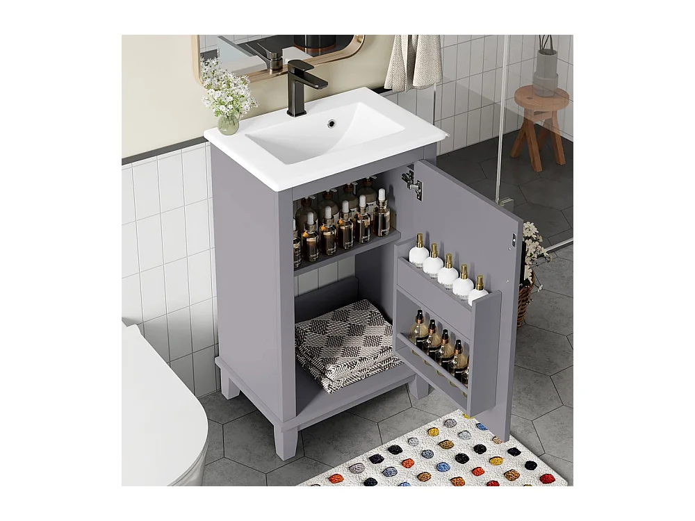 Meuble salle de bain lavabo vasque laque etageres porte etageres reglables vasque ceramique integre petites pieces gris