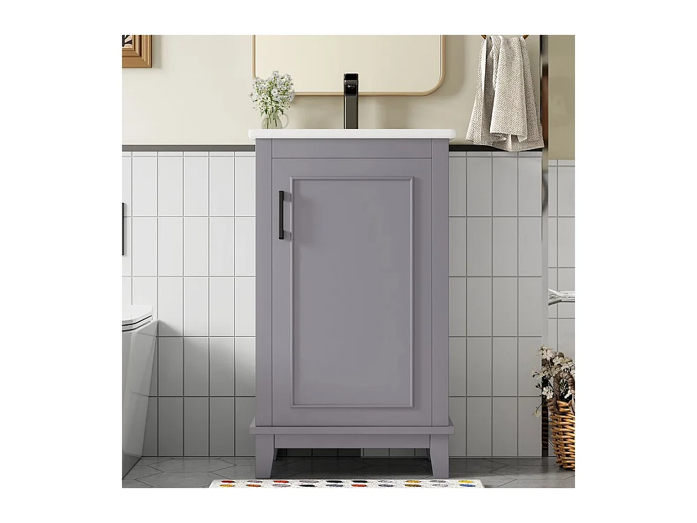 Meuble salle de bain lavabo vasque laque etageres porte etageres reglables vasque ceramique integre petites pieces gris