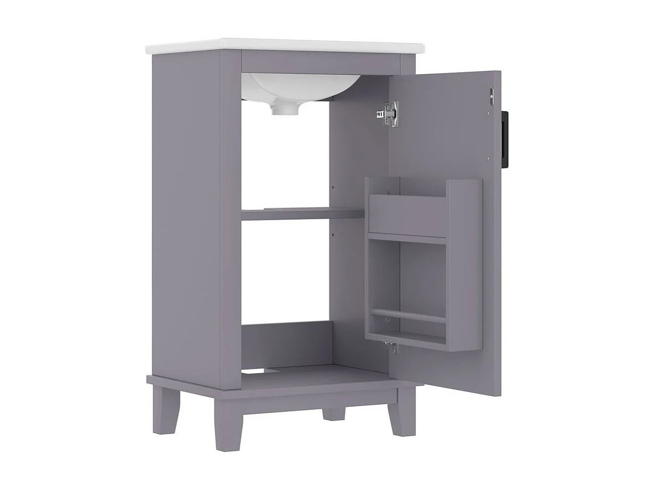 Meuble salle de bain lavabo vasque laque etageres porte etageres reglables vasque ceramique integre petites pieces gris
