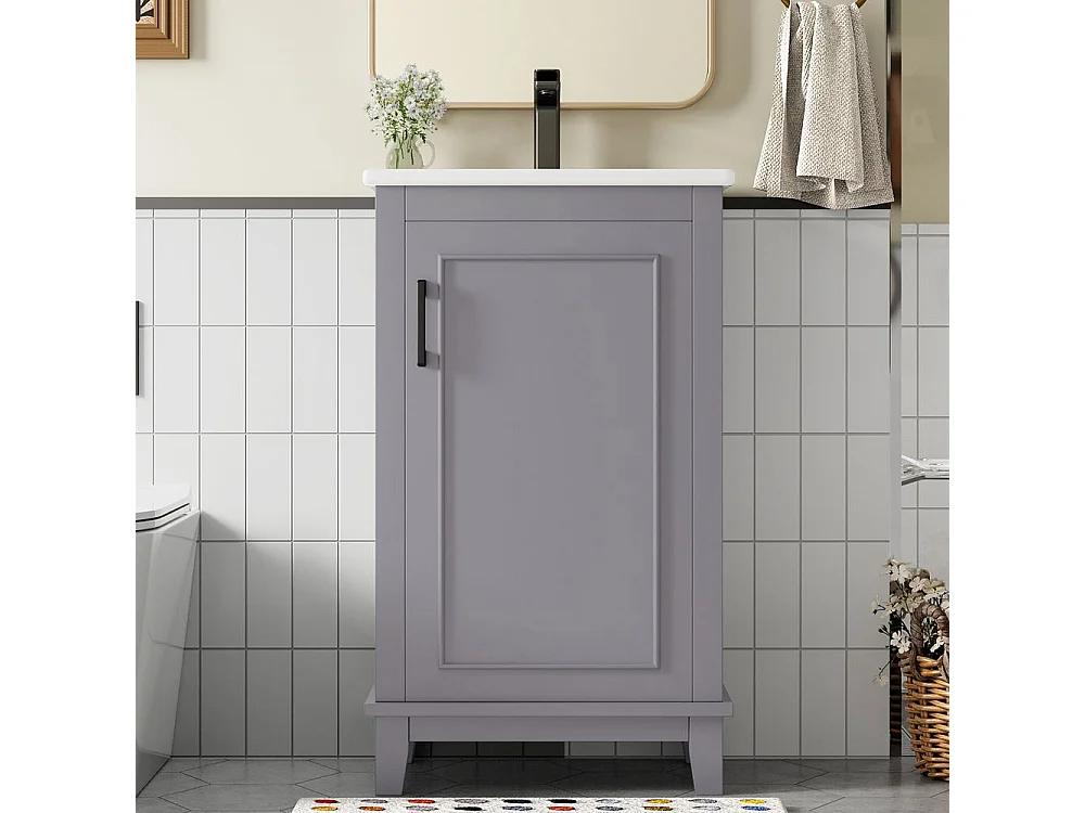 Meuble salle de bain lavabo vasque laque etageres porte etageres reglables vasque ceramique integre petites pieces gris