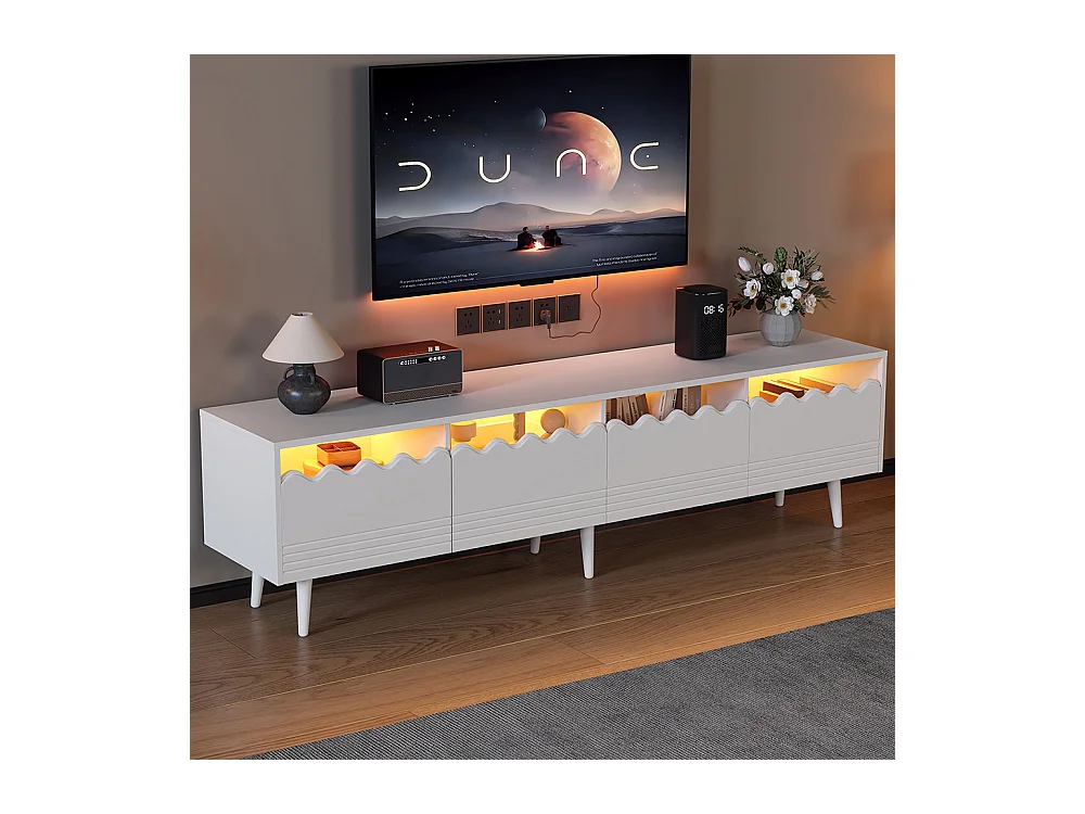 Meuble TV 176x38x45 cm blanc 2 armoires 2 tiroirs 6 pieds adapté 75 pouces