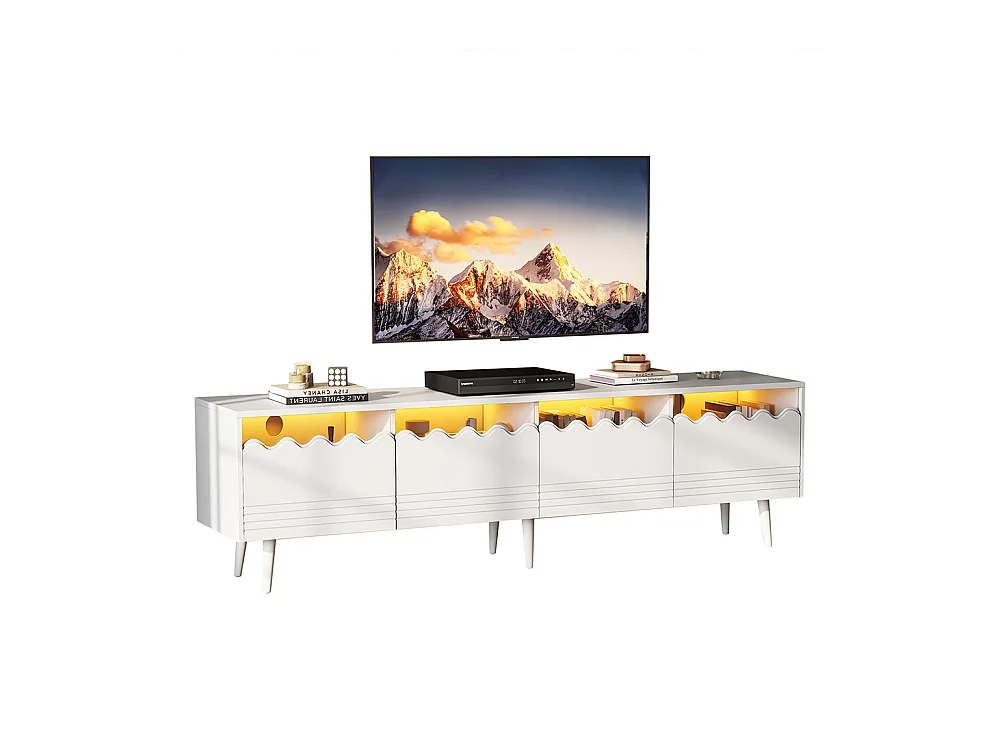 Meuble TV 176x38x45 cm blanc 2 armoires 2 tiroirs 6 pieds adapté 75 pouces
