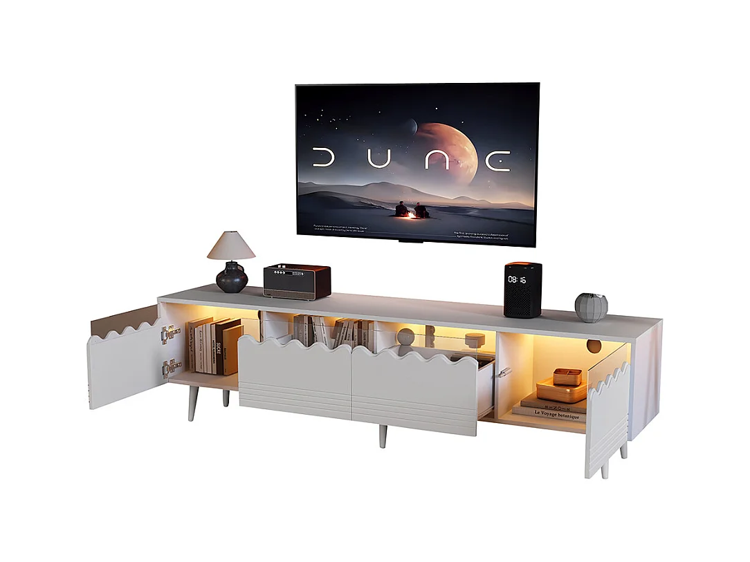 Meuble TV 176x38x45 cm blanc 2 armoires 2 tiroirs 6 pieds adapté 75 pouces