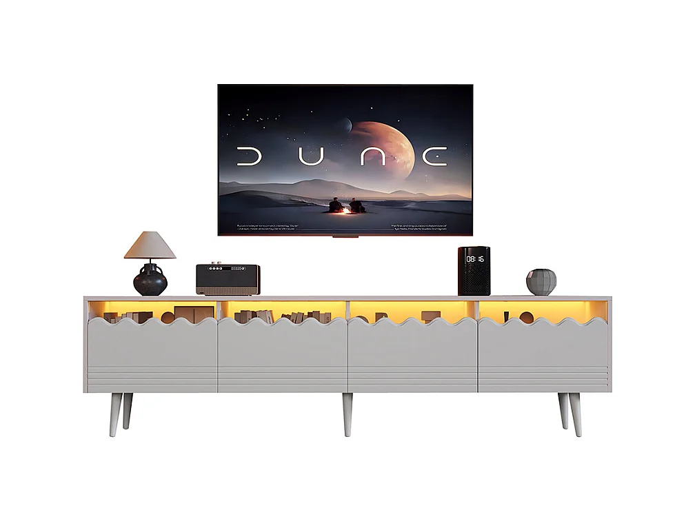 Meuble TV 176x38x45 cm blanc 2 armoires 2 tiroirs 6 pieds adapté 75 pouces