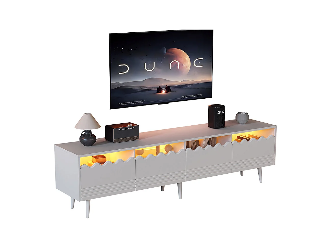 Meuble TV 176x38x45 cm blanc 2 armoires 2 tiroirs 6 pieds adapté 75 pouces