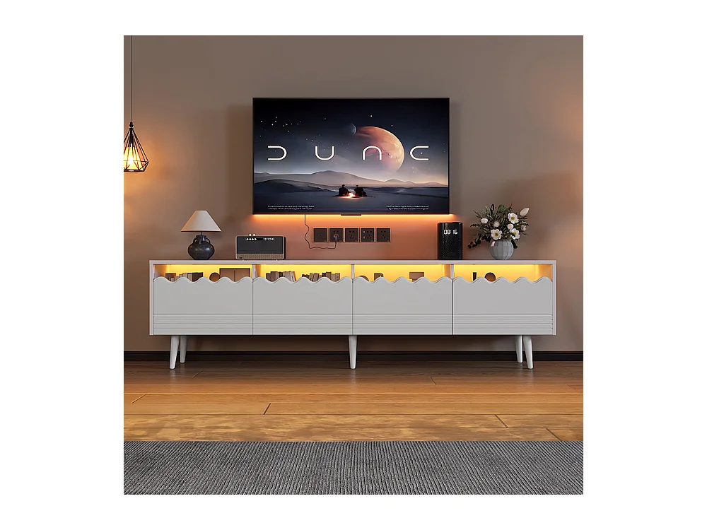 Meuble TV 176x38x45 cm blanc 2 armoires 2 tiroirs 6 pieds adapté 75 pouces