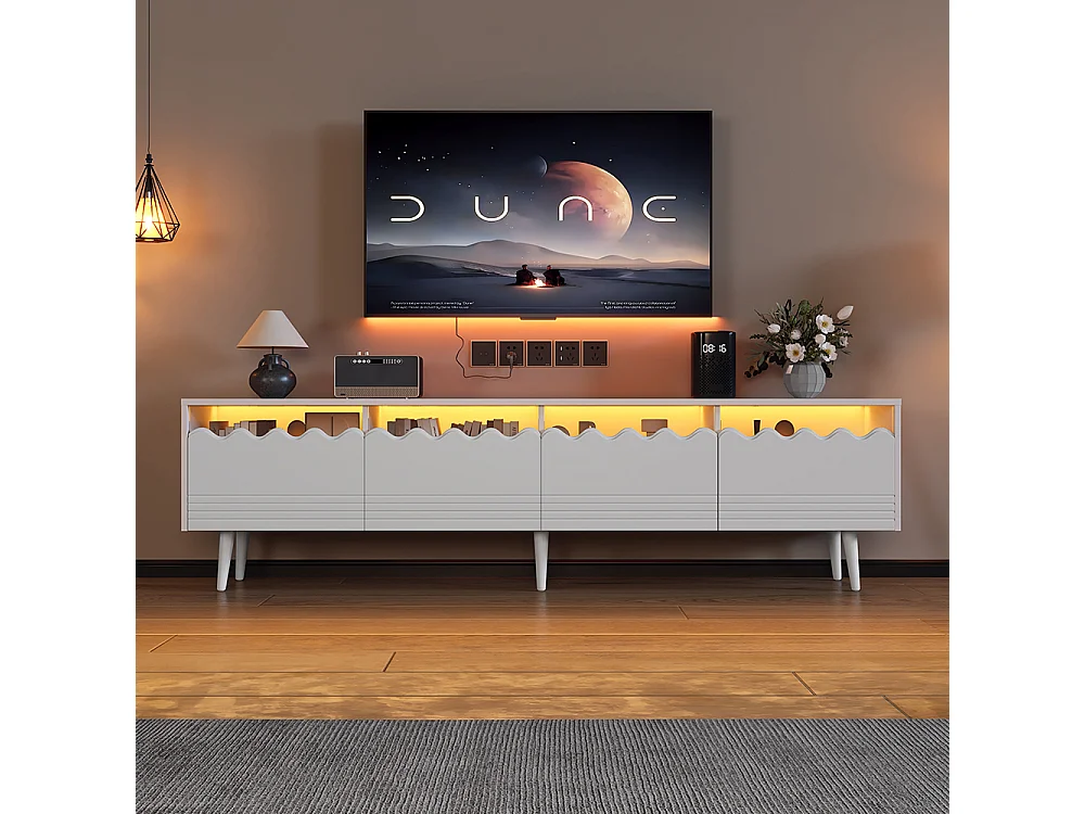 TV-meubel 176x38x45 cm wit 2 kasten 2 lades 6 poten geschikt voor 75 inch