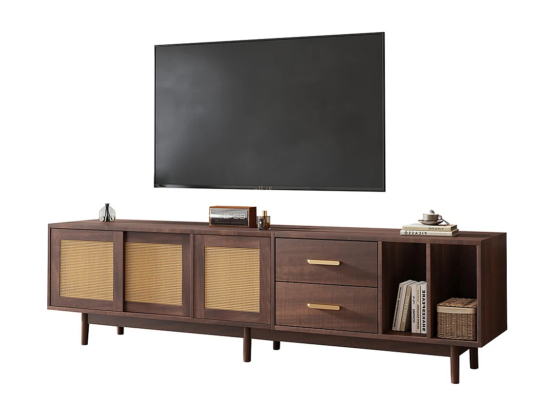 TV-meubel 190x40x52 cm rotan MDF bruin 6 poten multifunctionele lades 75 inch