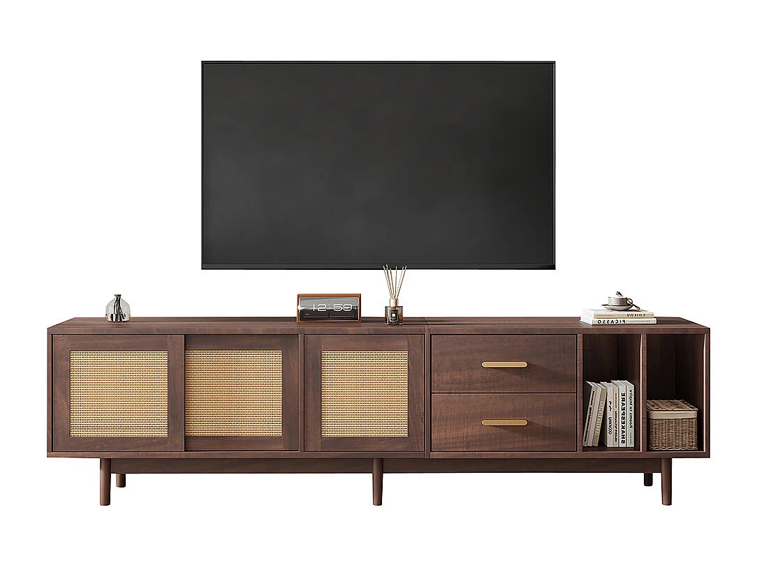 TV-meubel 190x40x52 cm rotan MDF bruin 6 poten multifunctionele lades 75 inch